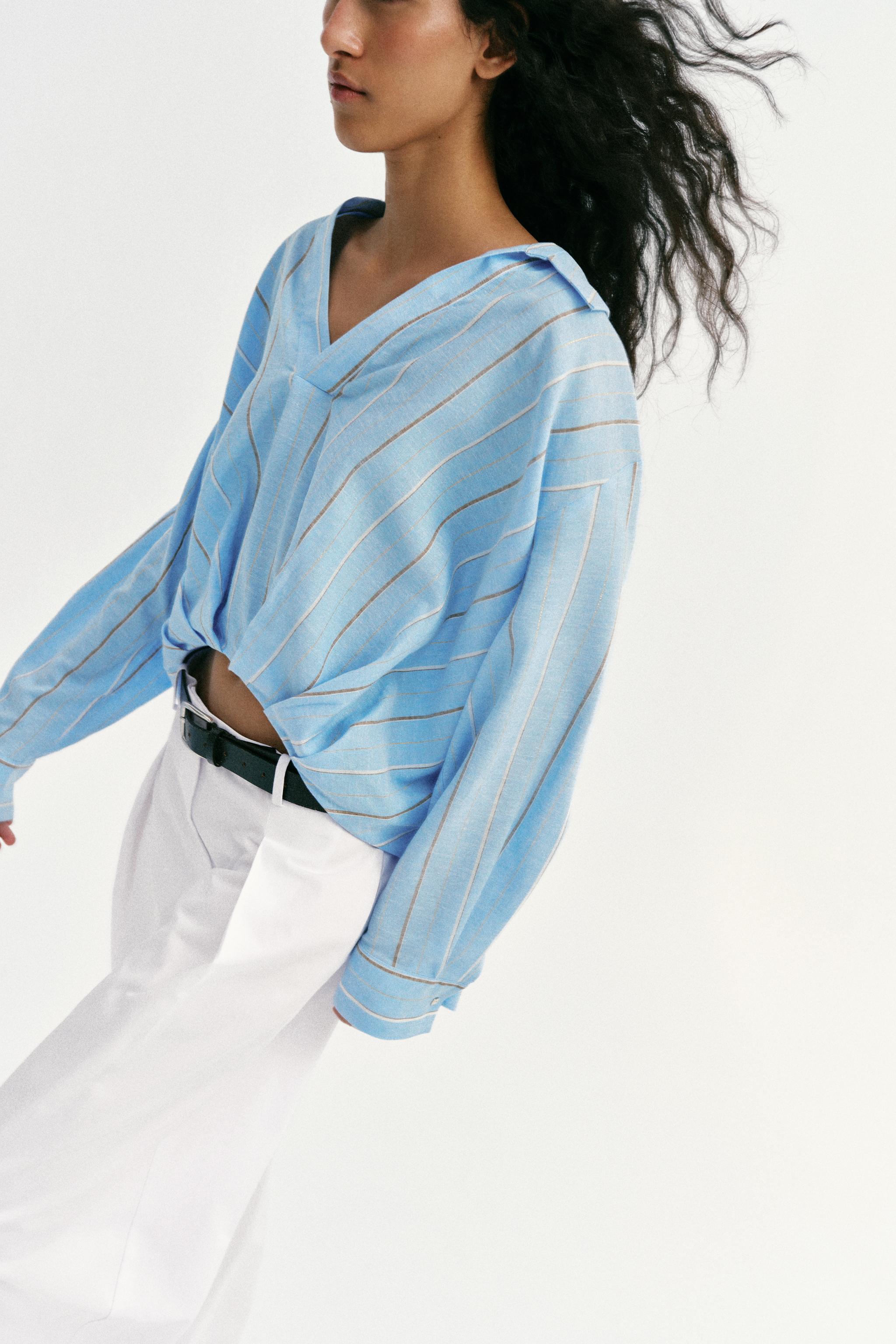 LINEN BLEND SHIRT WITH PUFF HEM